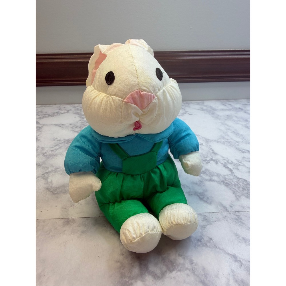 VTG International Silver Co Plush Easter Bunny Rabbit Blue Shirt Green Overalls